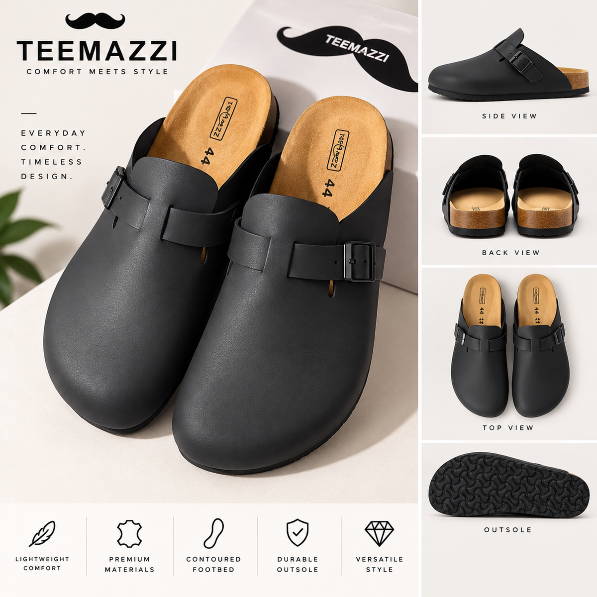 TEEMAZZI Classic Buckle Clogs