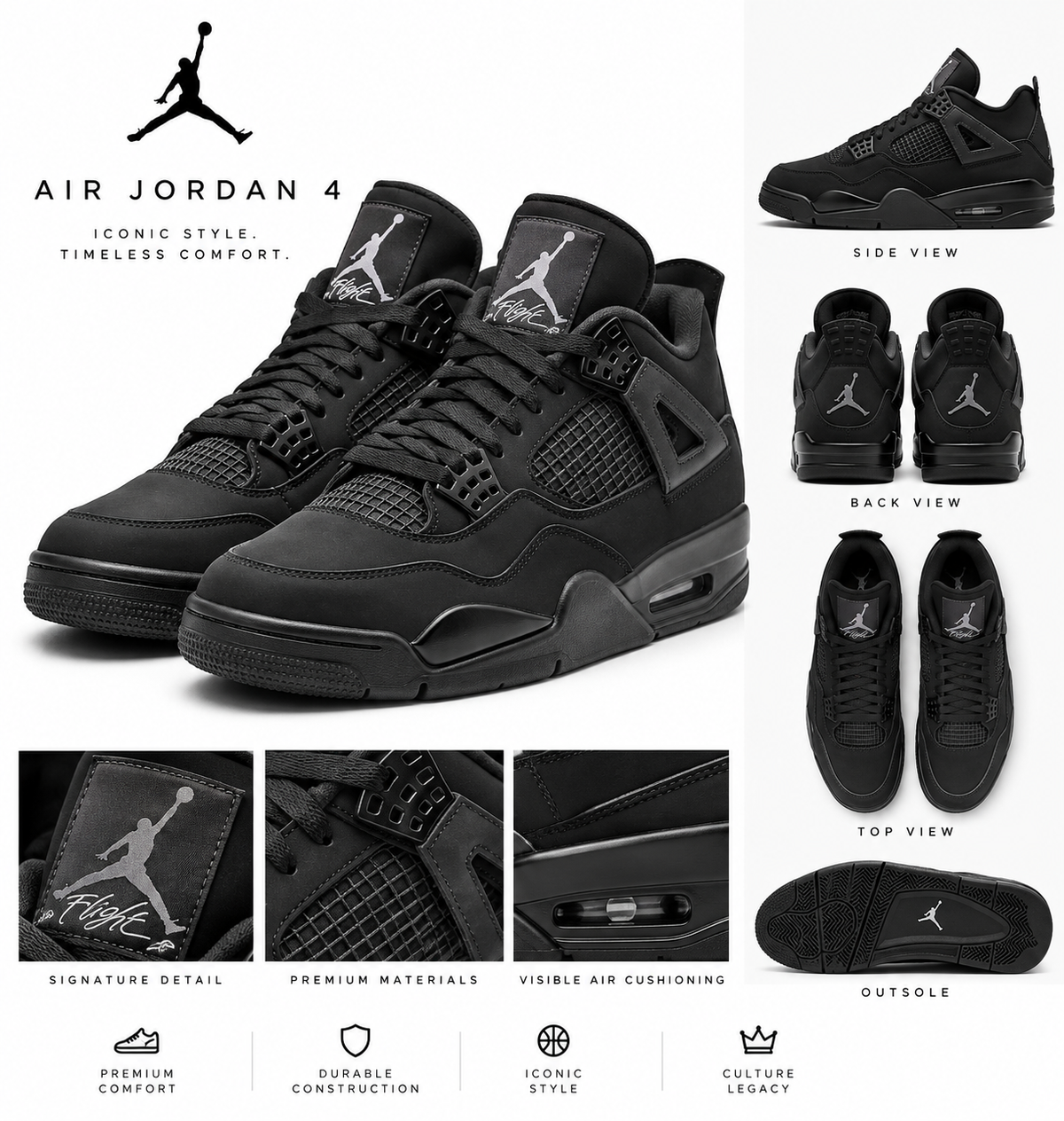 AJ4 Black Men and Women Shoes