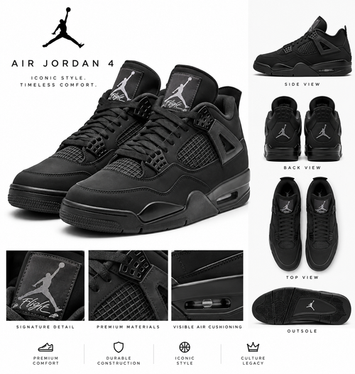 AJ4 Black Men and Women Shoes