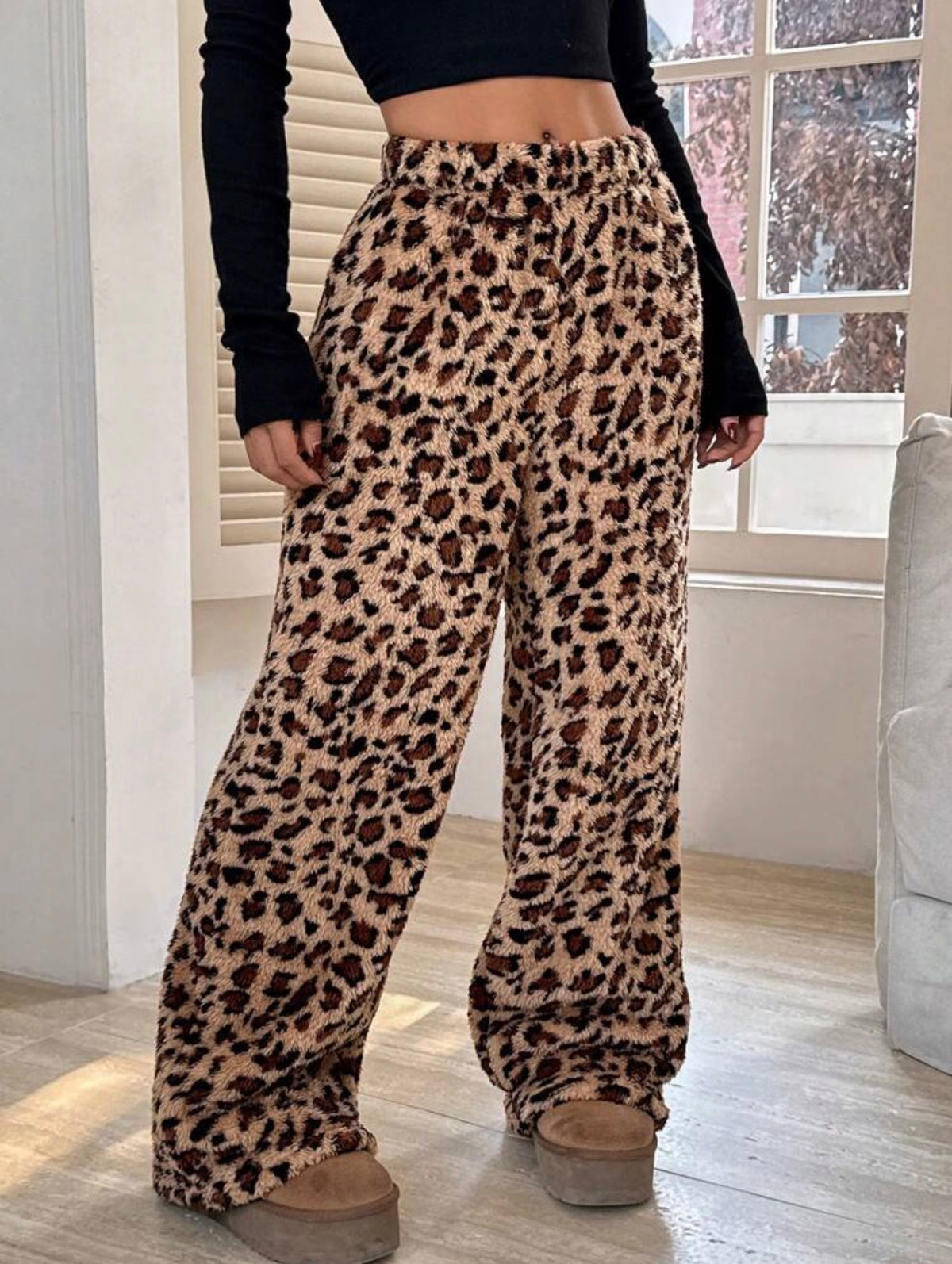 Leopard-print teddy pants.
