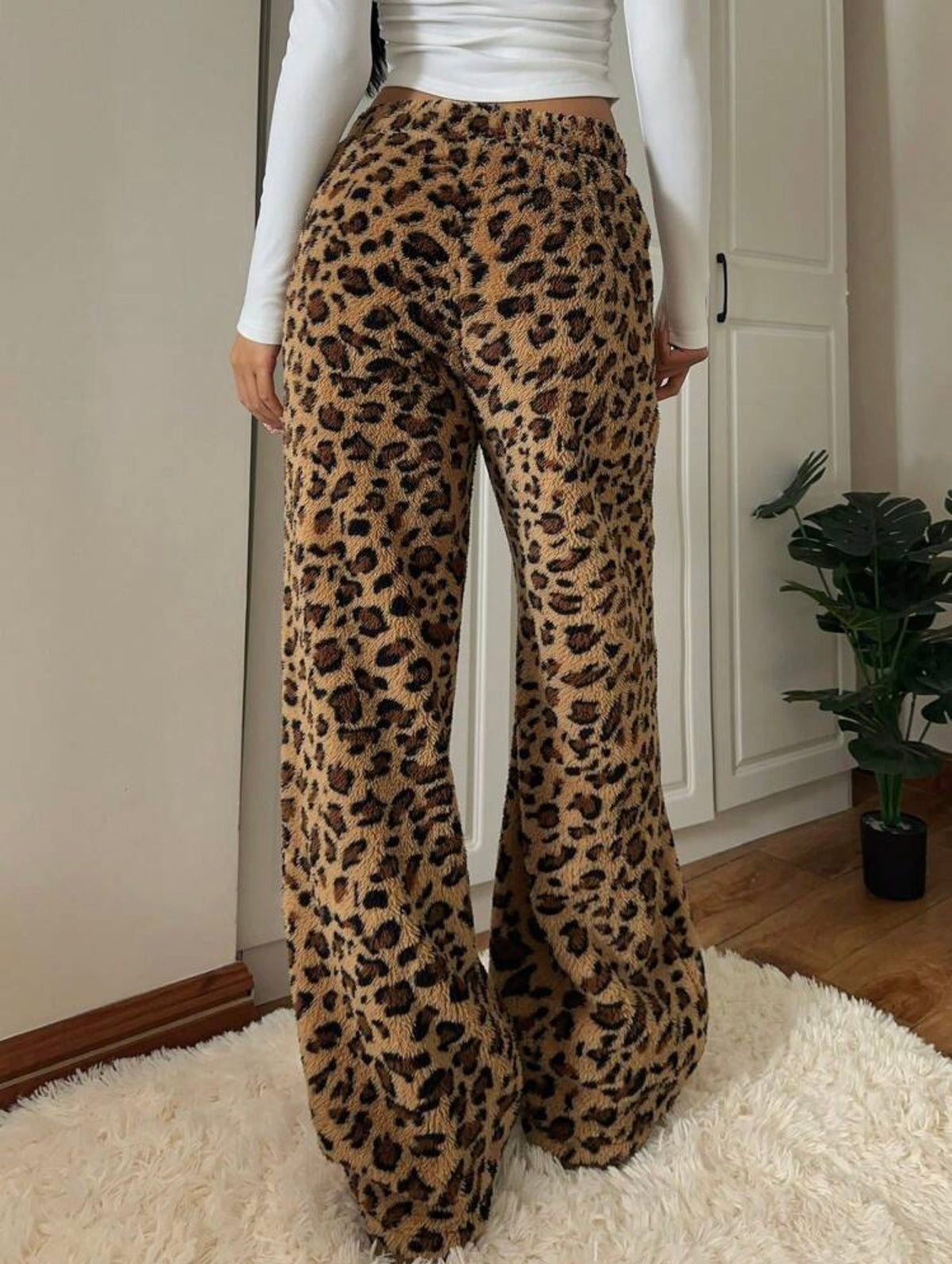 Leopard-print teddy pants.