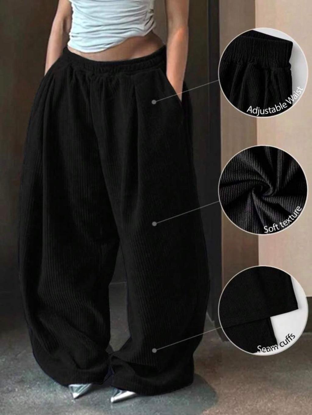 Women Leopard Print Elastic Waist Fluffy Loose Pants