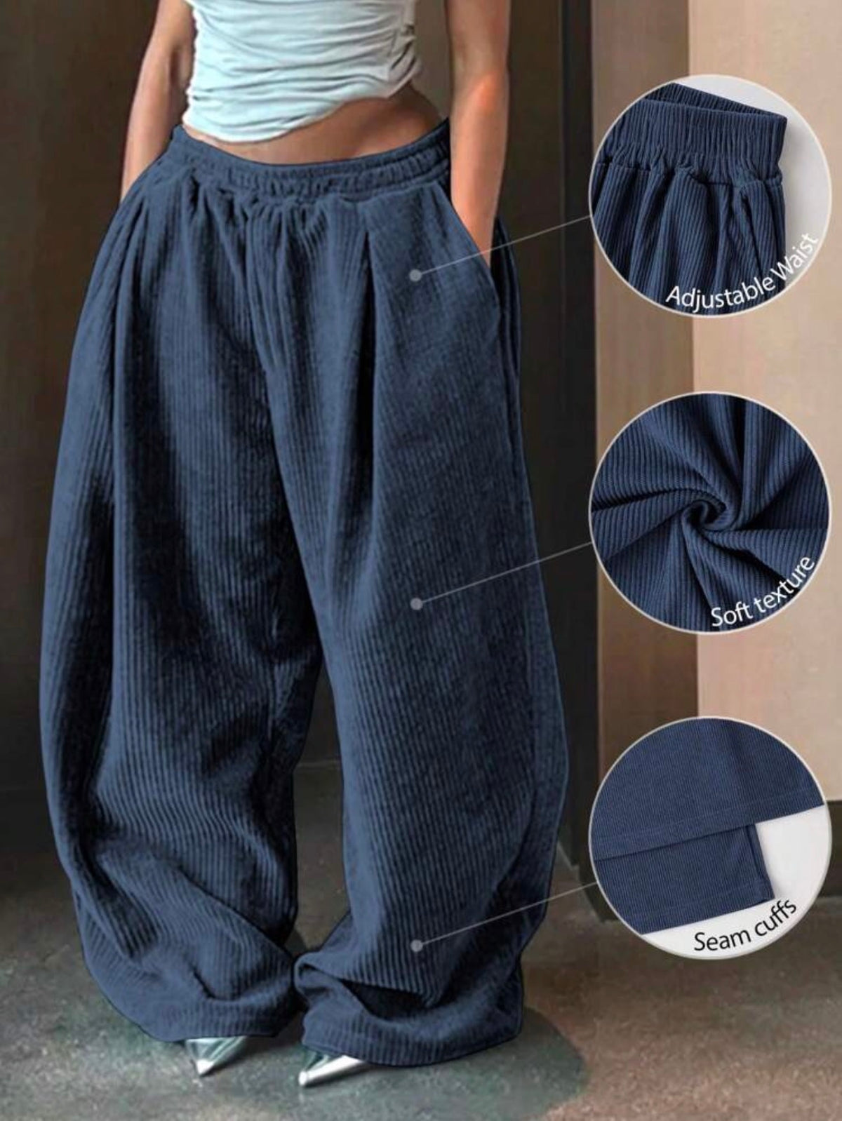 Women Leopard Print Elastic Waist Fluffy Loose Pants