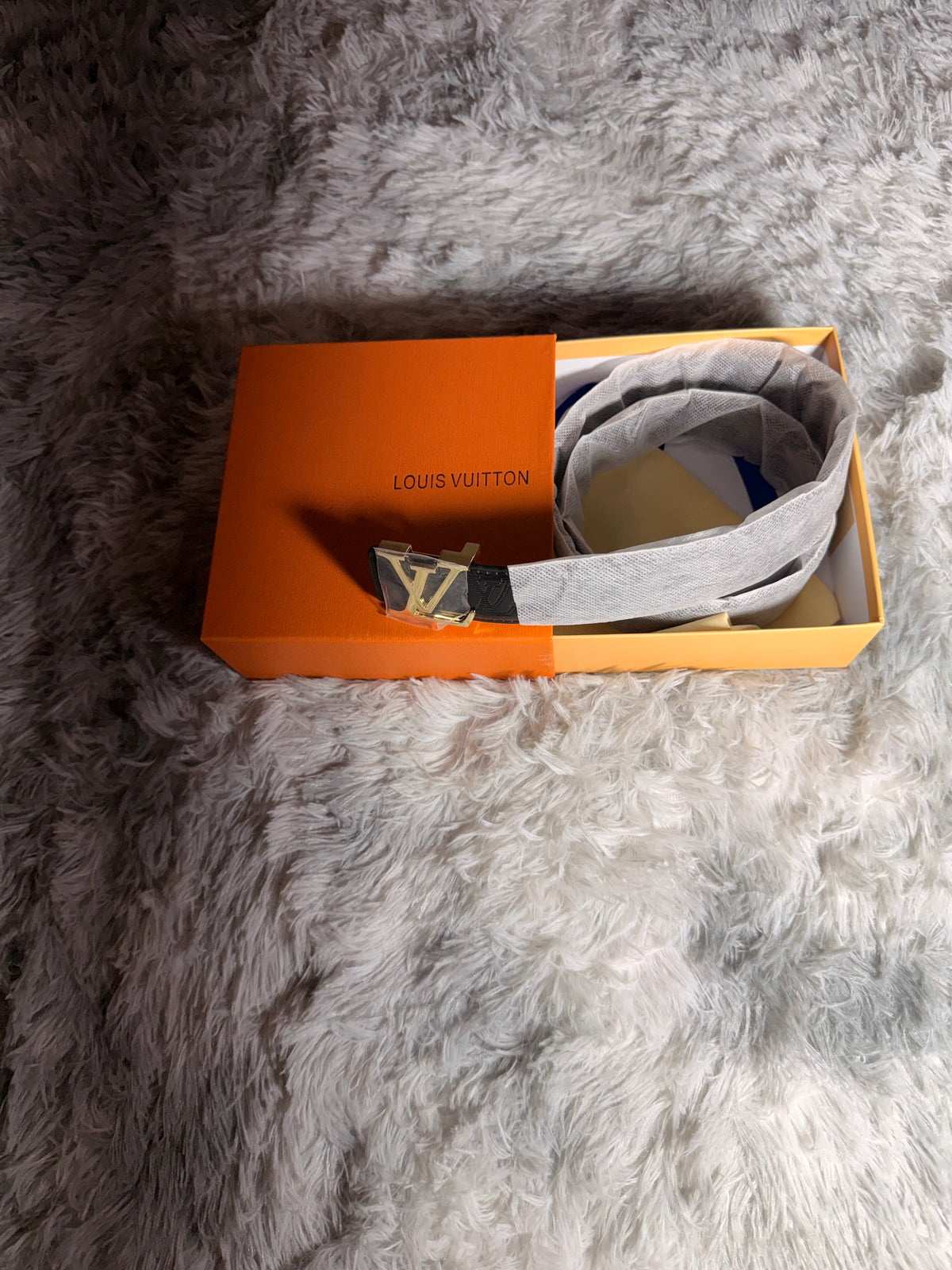 Louis Vuitton–branded statement belt